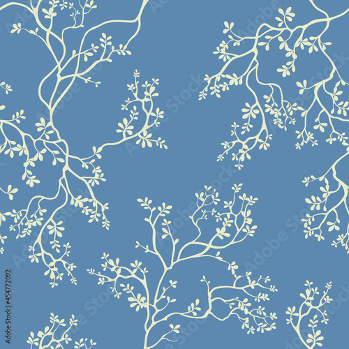 seamless pattern of flowers, branches and leaves