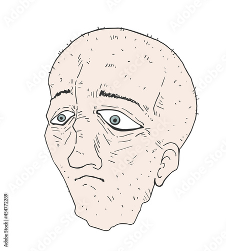 Funny ugly cartoon man head draw