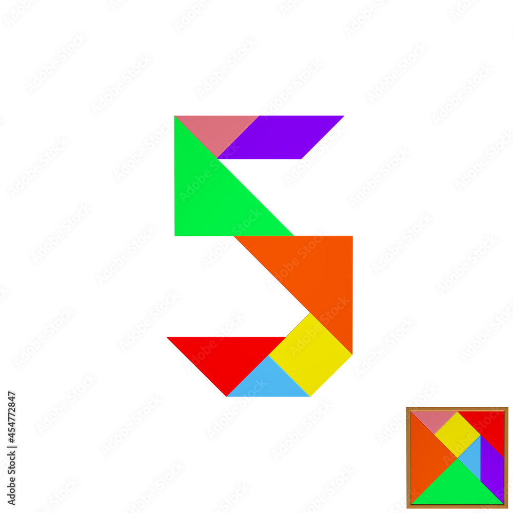 All kinds of tangram puzzles on white background, mosaic shading All kinds of tangram puzzles on white background, mosaic shading
