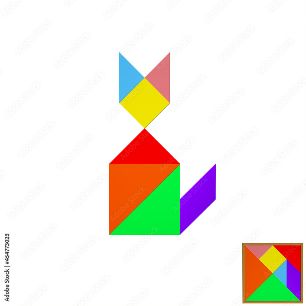 All kinds of tangram puzzles on white background, mosaic shading All kinds of tangram puzzles on white background, mosaic shading