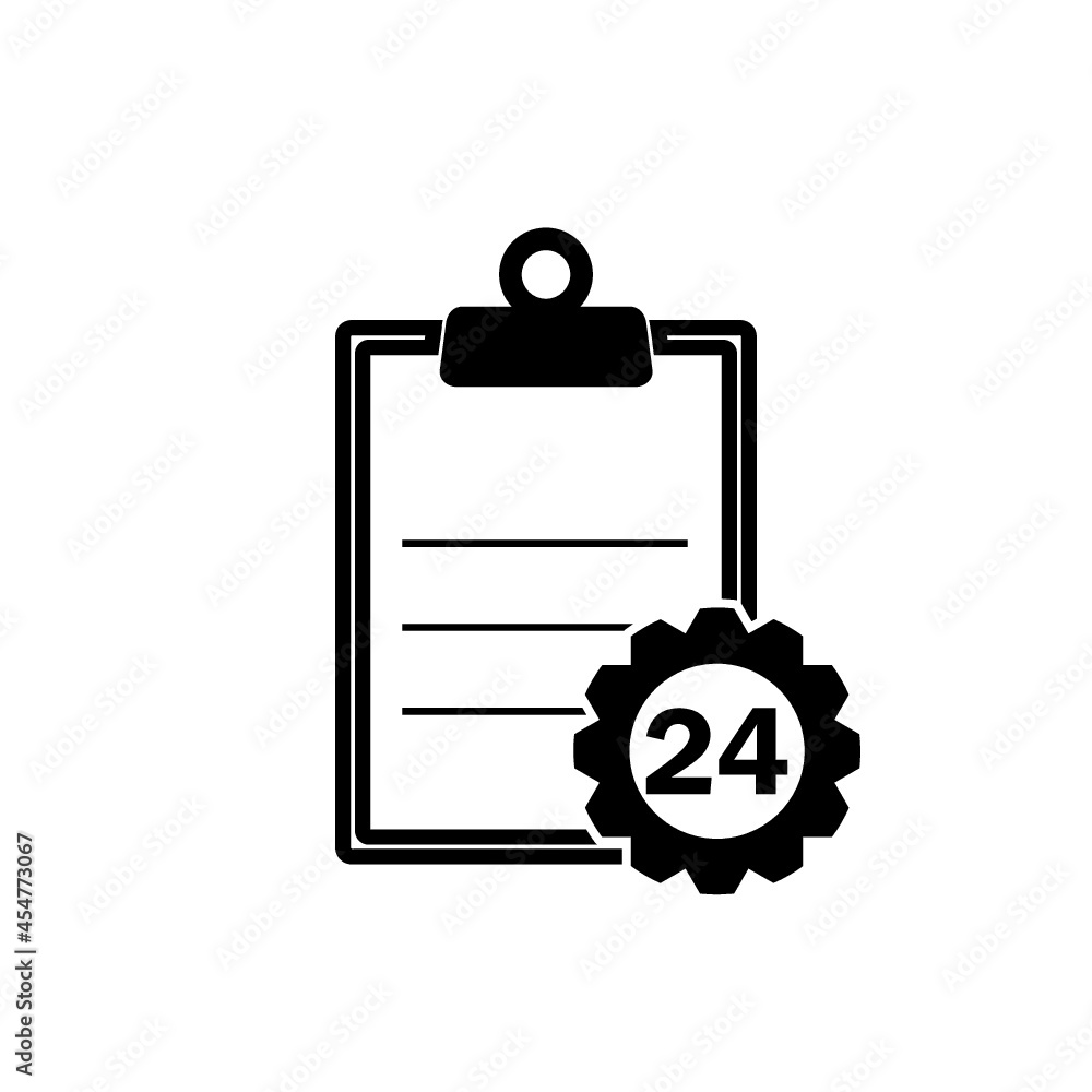 Checklist clipboard with 24 hours service icon isolated on white background Checklist clipboard with 24 hours service icon isolated on white background