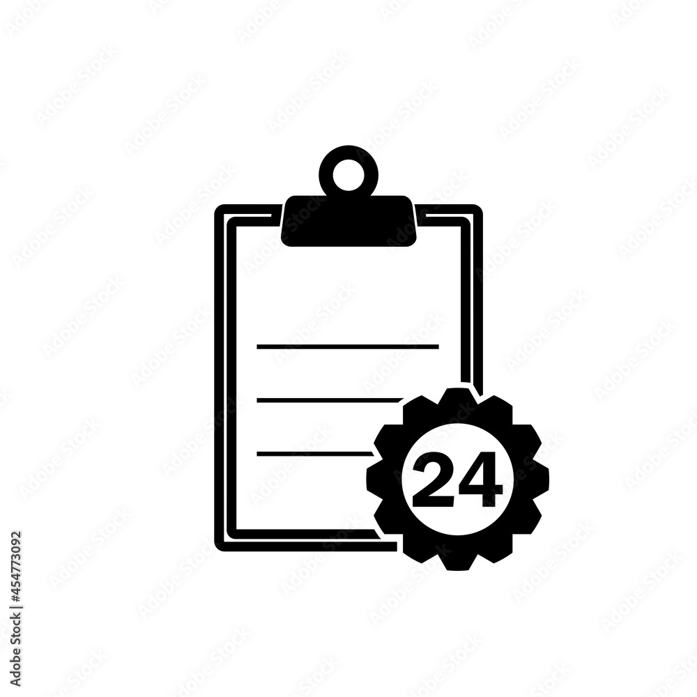 Checklist clipboard with 24 hours service icon isolated on white background Checklist clipboard with 24 hours service icon isolated on white background