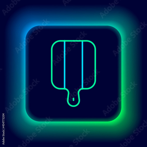 Glowing neon line Cutting board icon isolated on black background. Chopping Board symbol. Colorful outline concept. Vector