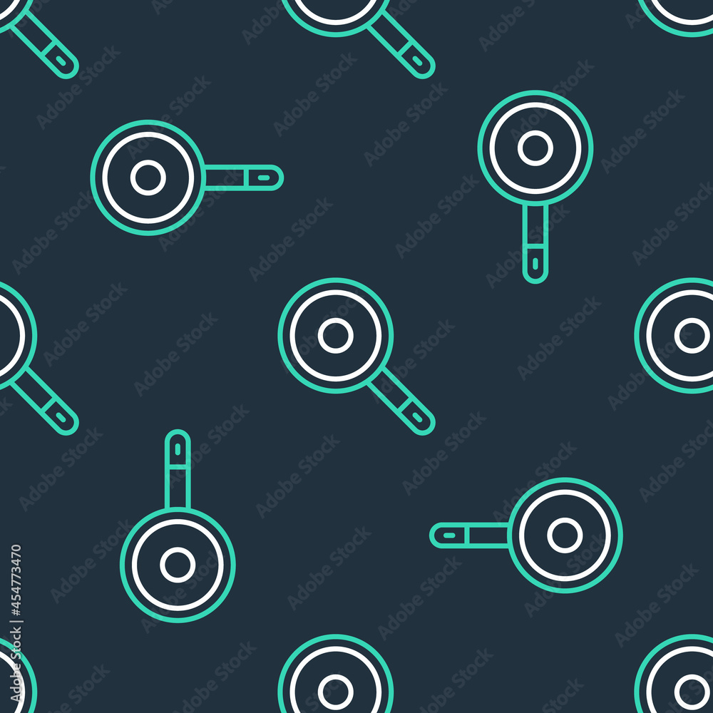 Line Frying pan icon isolated seamless pattern on black background. Fry or roast food symbol. Vector Line Frying pan icon isolated seamless pattern on black background. Fry or roast food symbol. Vector