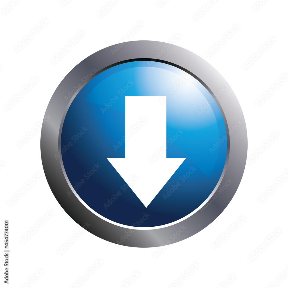 Arrow down icon on blue circle button for apps. Arrow down icon on blue circle button for apps.