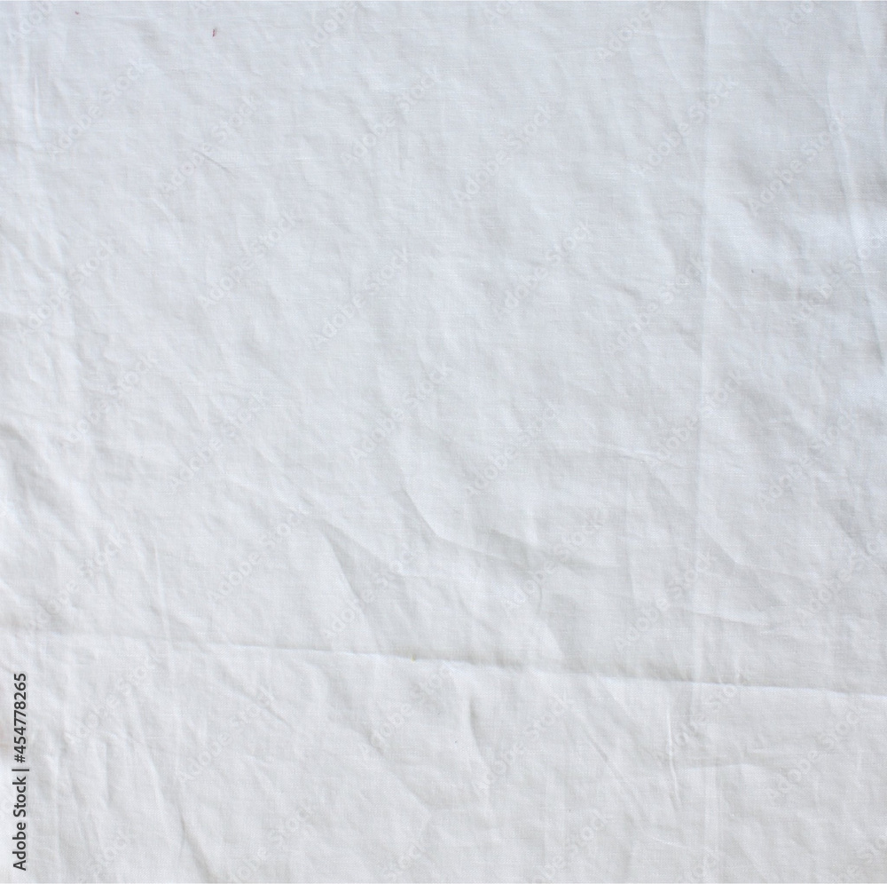 White crumpled linen fabric texture