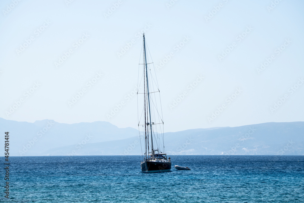 landscape overlooking the sea coastal strip and a sea ship on the horizon landscape overlooking the sea coastal strip and a sea ship on the horizon