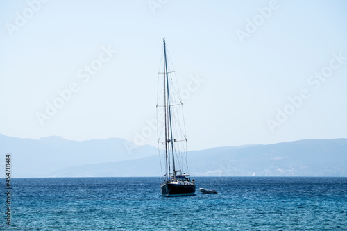 landscape overlooking the sea coastal strip and a sea ship on the horizon