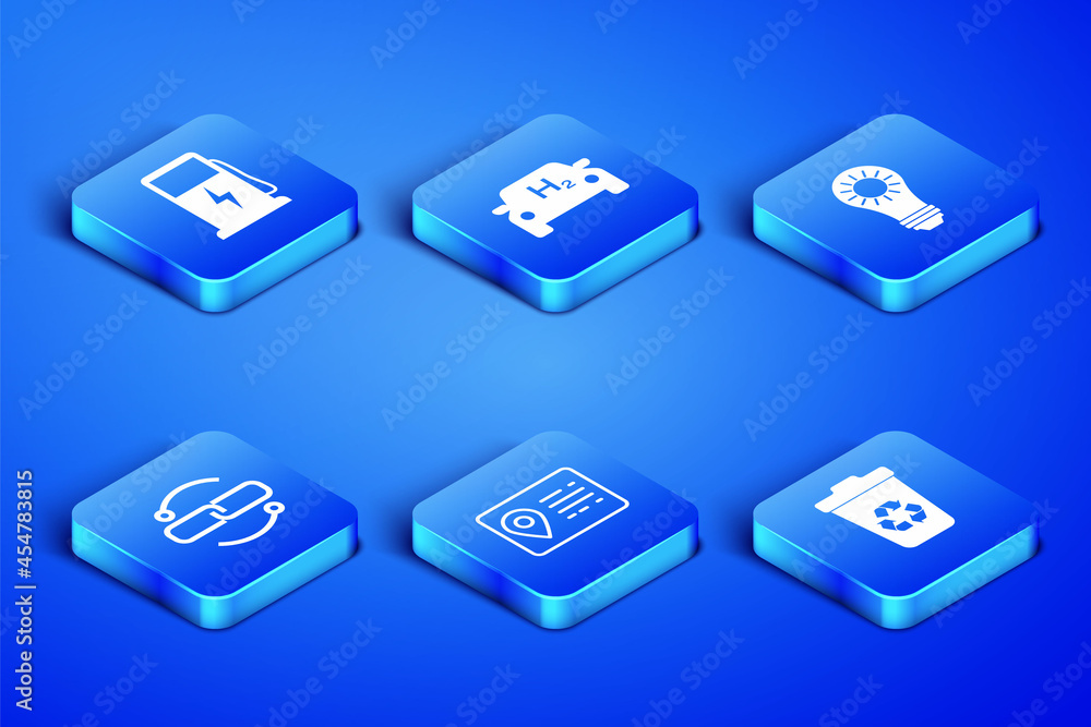 Set Recycle bin with recycle, Electric car charging station, Address book, Chain link line, Hydrogen and Solar energy panel icon. Vector Set Recycle bin with recycle, Electric car charging station, Address book, Chain link line, Hydrogen and Solar energy panel icon. Vector