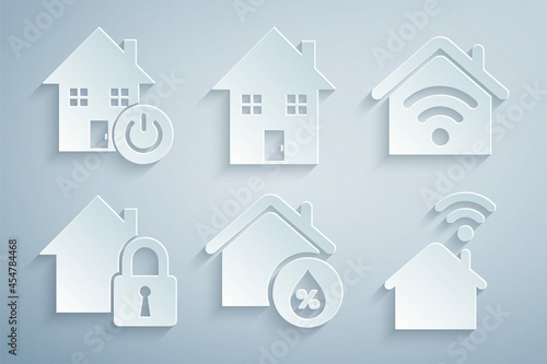 Set House humidity, Smart home with wi-fi, under protection, and icon. Vector