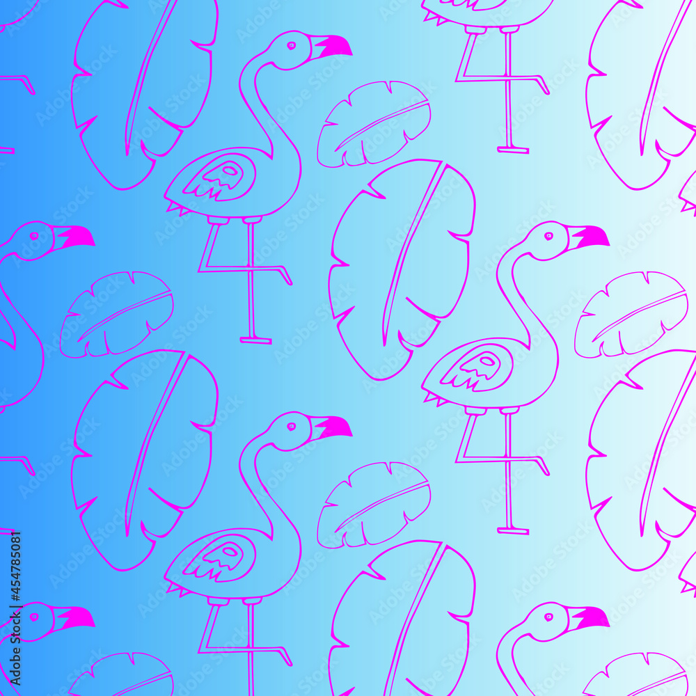 Hand drawn seamless pattern with flamingo animal. Vector illustration. Hand drawn seamless pattern with flamingo animal. Vector illustration.
