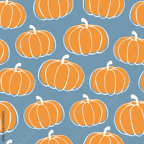 Autumn pumpkins seamless pattern. Halloween, Thanksgiving Day vector doodle pumpkin.