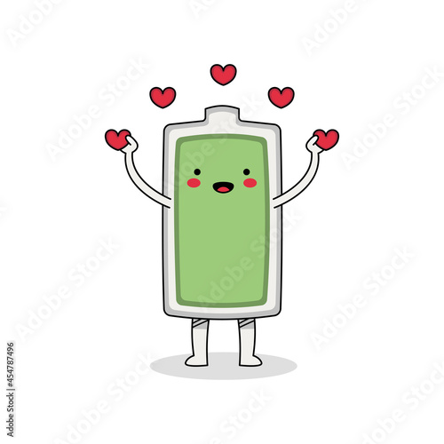 Cute battery cartoon character spreading love