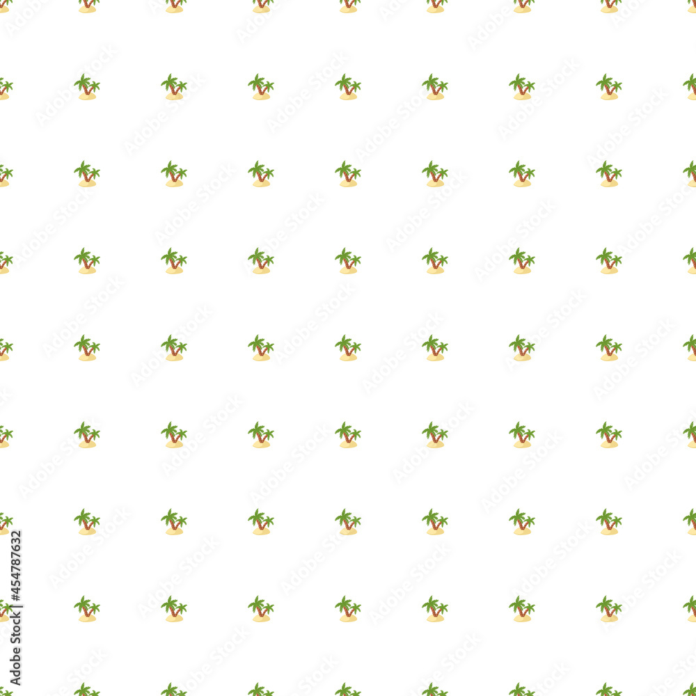 Abstract botany tropical seamless pattern with green little palm tree and island silhouettes. Isolated backdrop.