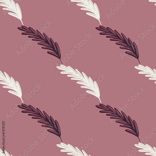 Minimalistic style seamless nature pattern with organic white and purple eae of wheat print. Pastel purple background. photo