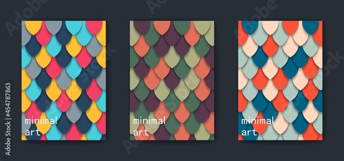 3D abstract posters design. Modern paper art style cover. Layered paper cut structure. Vector template