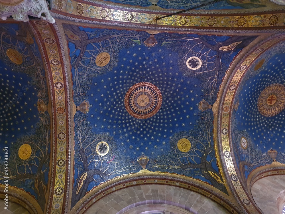 Ceiling painting in the Basilica Agoniae Domini near the Garden of Gethsemane in Jerusalem, Israel
