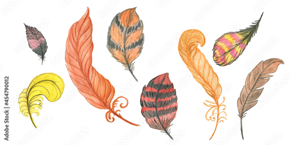 Boho autumn is a collection of watercolor and line art illustrations of autumn  branches, boho elements, dreamcatchers and featheres, abstract shapes, abstract lines.
