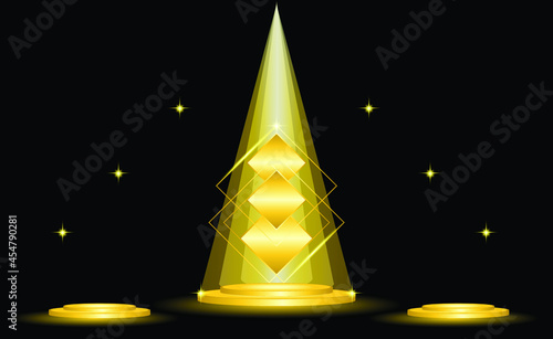 Golden backstage for your product display with spotlight