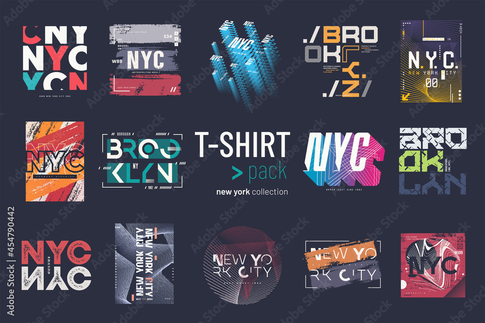 Ταπετσαρία Collection of fourteen vector New york city t-shirt designs, prints, illustratio