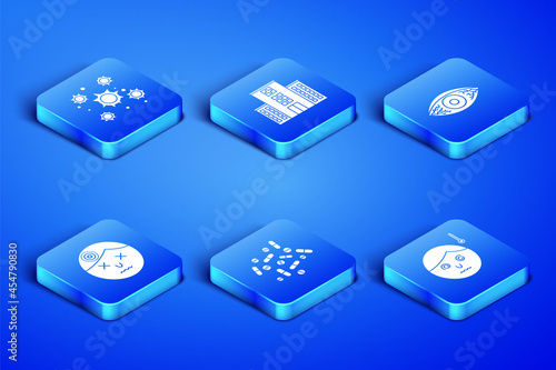 Set High human body temperature, Bacteria, Medicine pill or tablet, Man having headache, Medical hospital building and Reddish eye allergic conjunctivitis icon. Vector