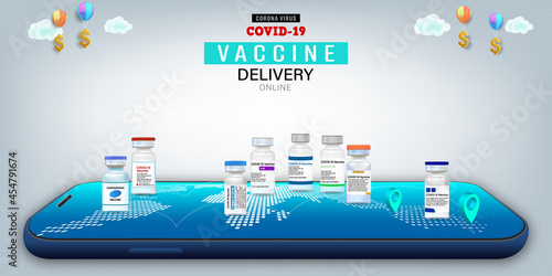 Coronavirus Vaccine on Mobile Application , Covid-19 vaccine Online on Website or smartphone as protection, healthcare concept, Vector illustration.