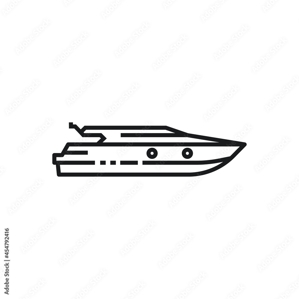 speedboat vector outline style, line icon isolated