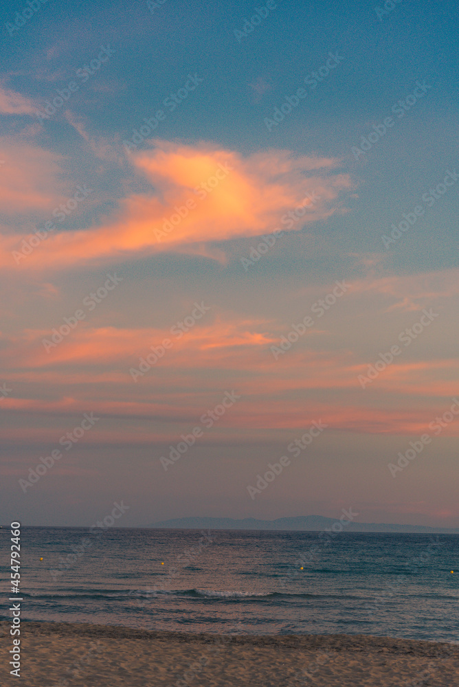 Orange, yellow, bright and beautiful sunrise on the Atlantic Coast, view from Island outside of Charleston, South Carolina
