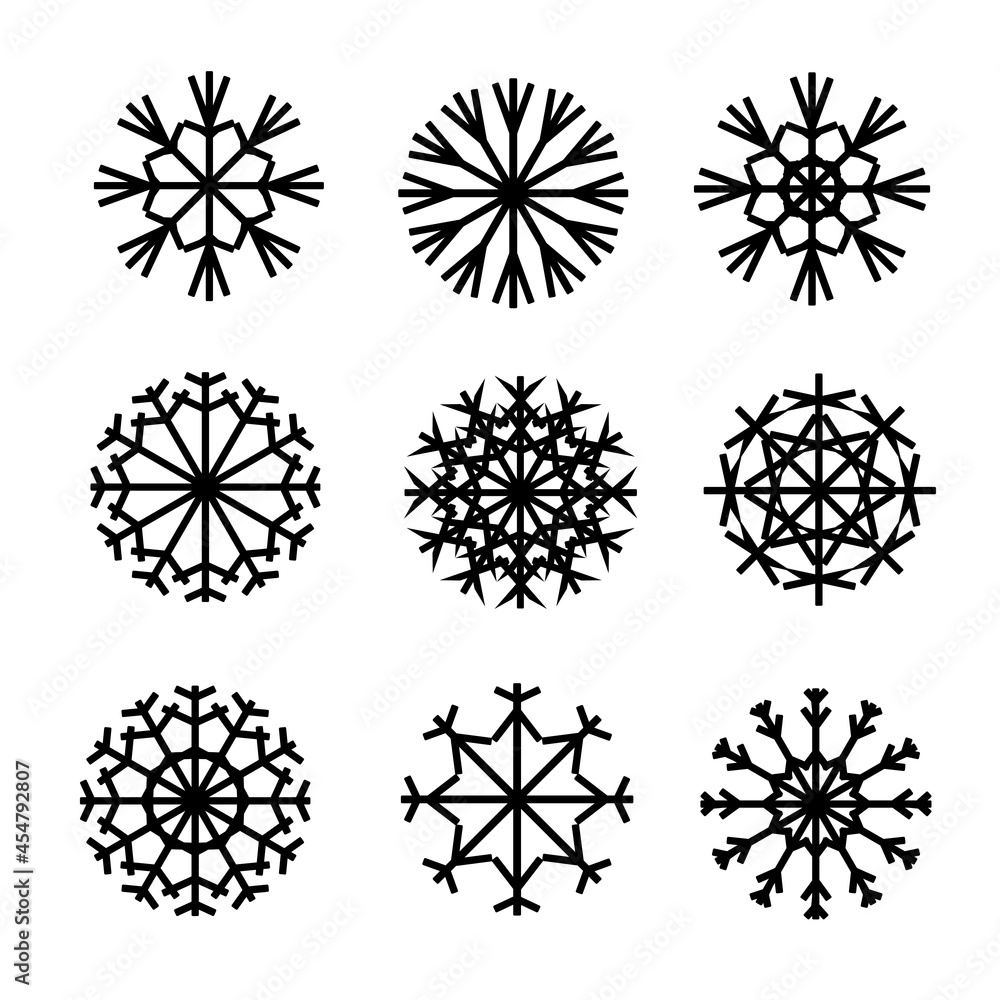 Snowflake monochrome set doodle weather winter season specific art design stock vector illustration clipart for web, for print
