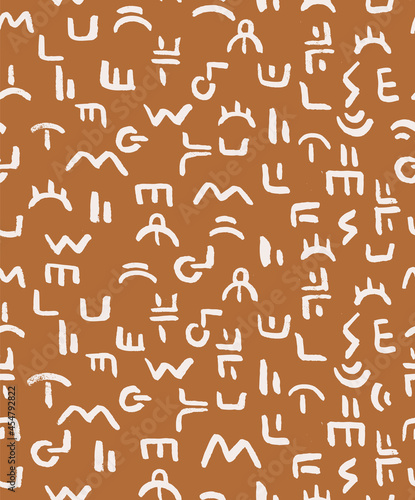 Mysterious Alphabet Ethnic Hand Drawn Vector Seamless Pattern. Desert Neutral Color Design for Fabric  Wrapping Paper  Gift Cards etc.