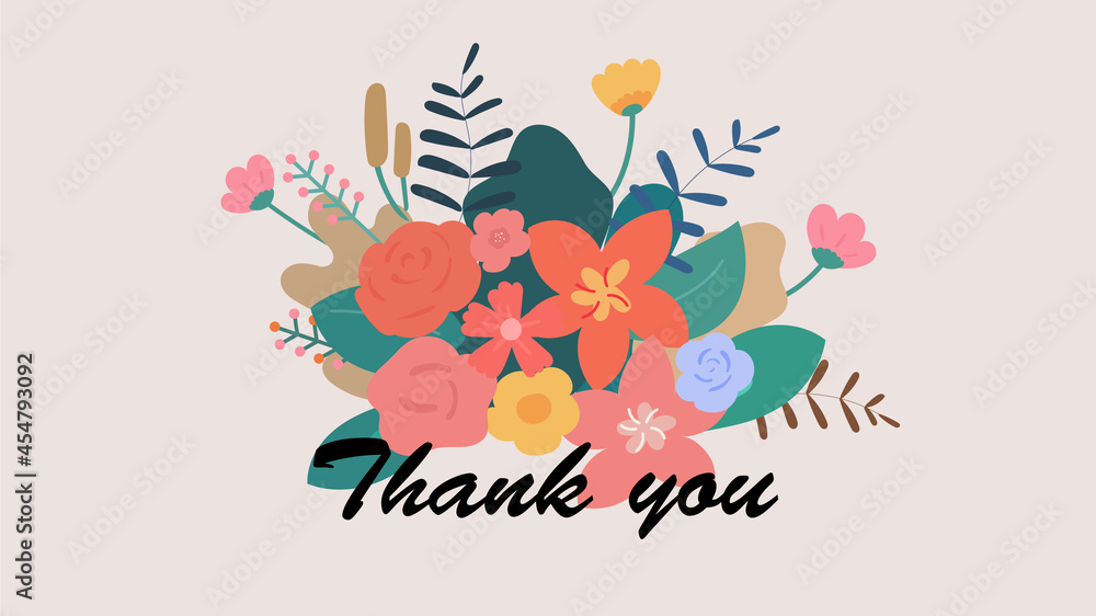 Thank you vector with flowers for gratitude cards. Celebration