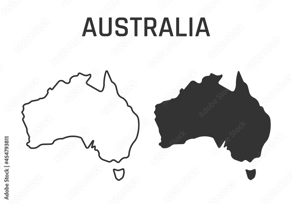 australia map icon, outline and silhouette of the australian continent - obrazy, fototapety, plakaty 