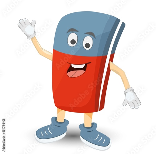 cartoon eraser waving hand and smiling