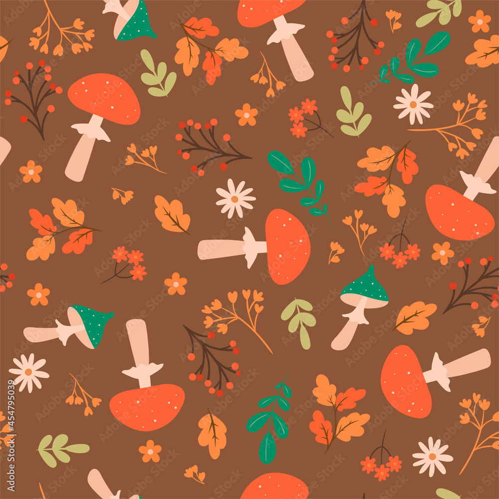 Autumn seamless pattern with amanita. Vector graphics. Autumn seamless pattern with amanita. Vector graphics.