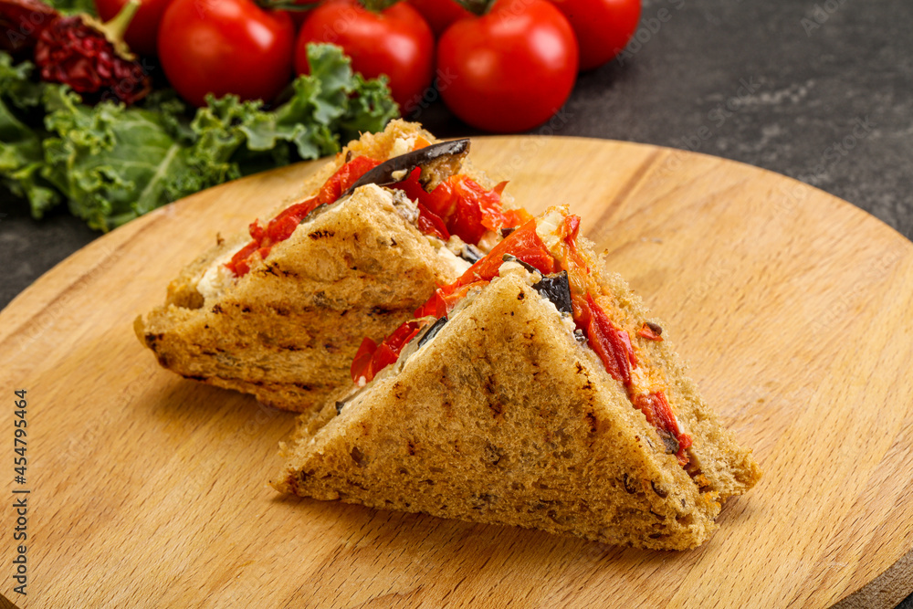 Club sandwich with eggplant and cheese Club sandwich with eggplant and cheese