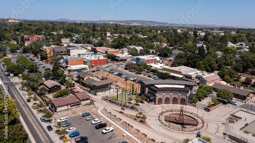 Daytime aerial view of historic downtown Folsom, California, USA. © Matt Gush
