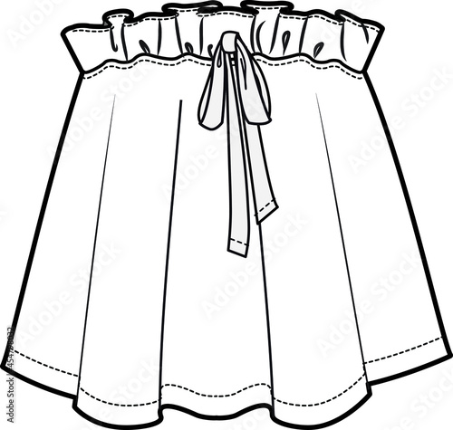 ruffle paper bag skirt with adjustable drawstring waist flat sketch vector illustration