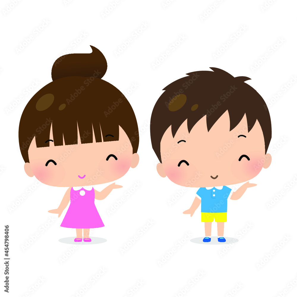Illustration of a girl and a boy holding their hands with a smile Illustration of a girl and a boy holding their hands with a smile