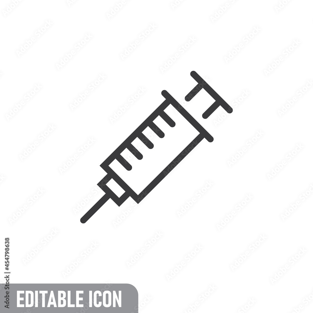 Syringe icon. Vaccine vaccination symbol. Editable line stroke. Syringe icon. Vaccine vaccination symbol. Editable line stroke.
