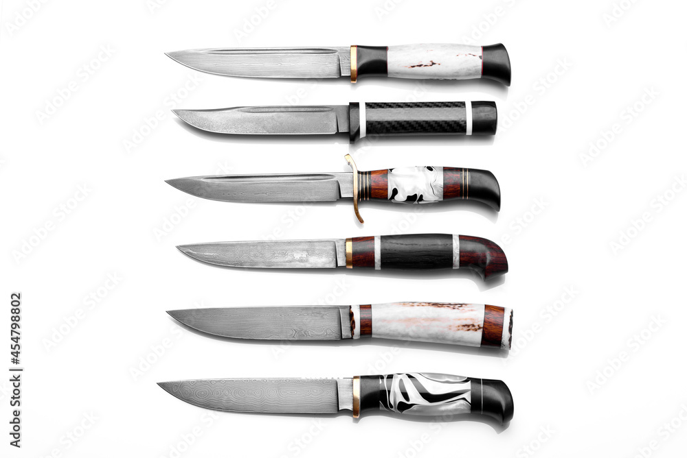 Handmade beautiful hunting knife with a sharp gray blade Handmade beautiful hunting knife with a sharp gray blade