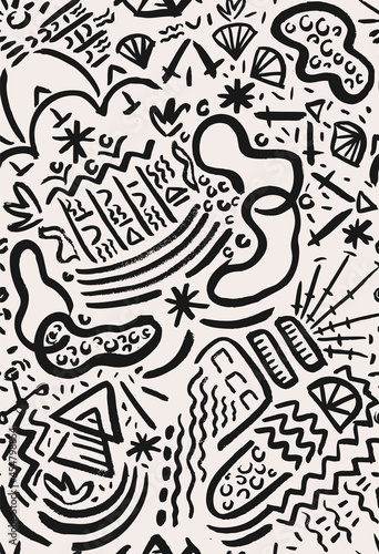 Ethnic Hand Drawn Vector Seamless Pattern. Doodles  Drawn with a Brush. Black and White Design for Fabric  Wrapping Paper  Gift Cards etc.
