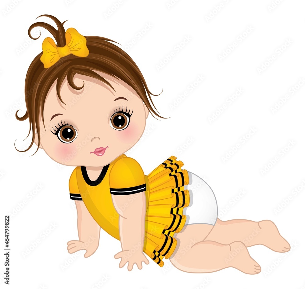 Cute Little Brunette Baby Girl Crawling. Vector Cute Baby Girl Stock Vector | Adobe Stock Cute Little Brunette Baby Girl Crawling. Vector Cute Baby Girl Stock Vector | Adobe Stock