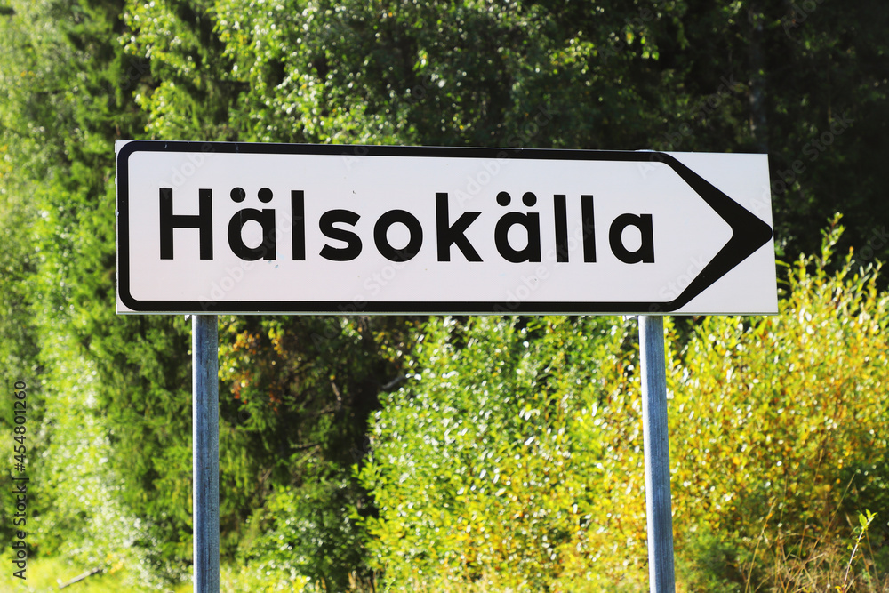 Signpost in the Swedish language for a mineral spring.