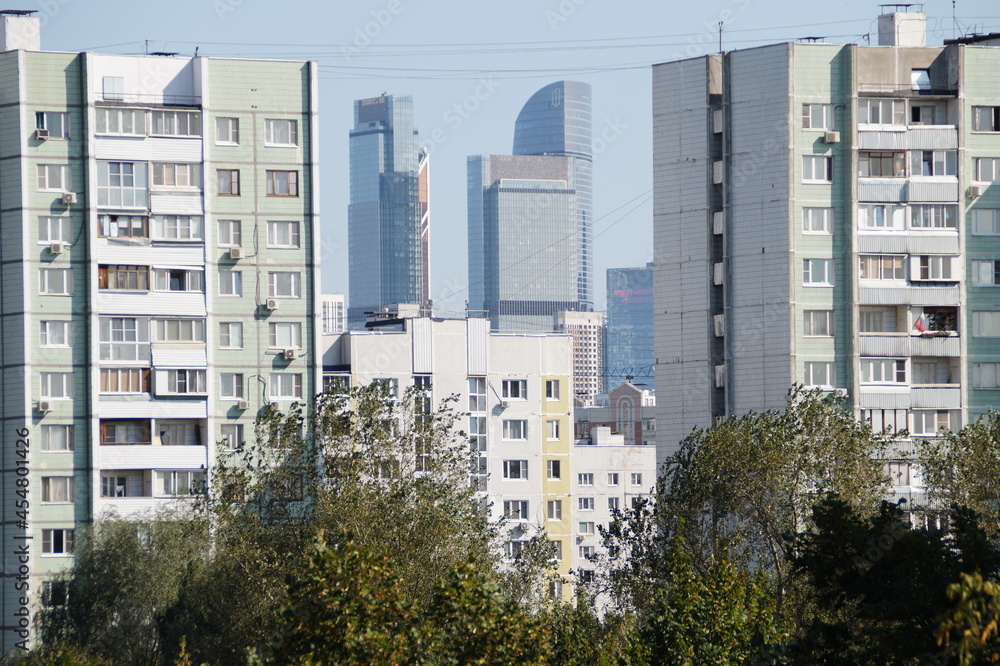 moscow: city river and skyscrapers