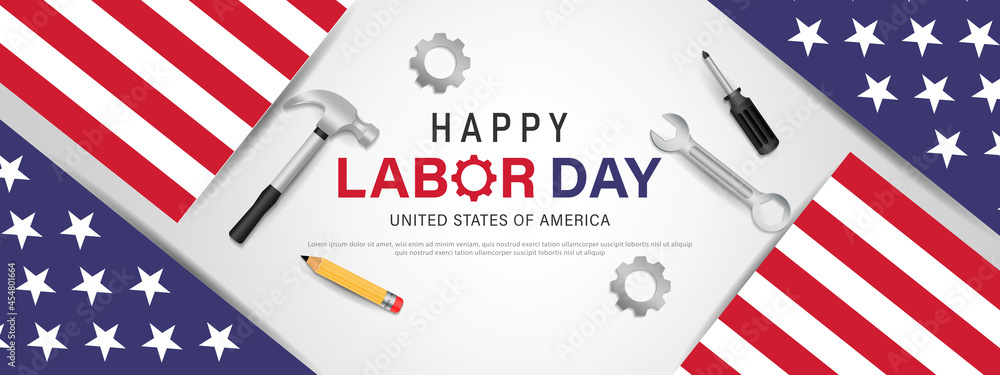 Happy labor day usa banner template design with usa flag and work equipment. Happy labor day usa banner template design with usa flag and work equipment.