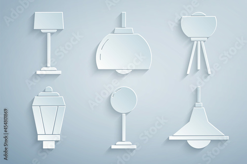 Set Floor lamp  Garden light  Chandelier  and icon. Vector