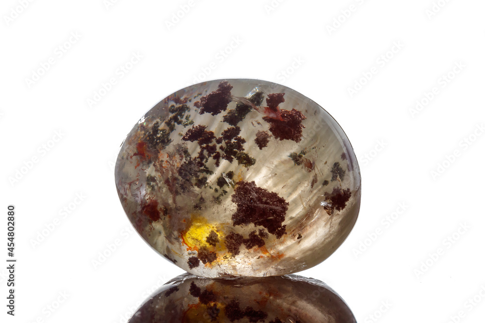 Macro mineral stone Quartz aquarium on a white background Macro mineral stone Quartz aquarium on a white background