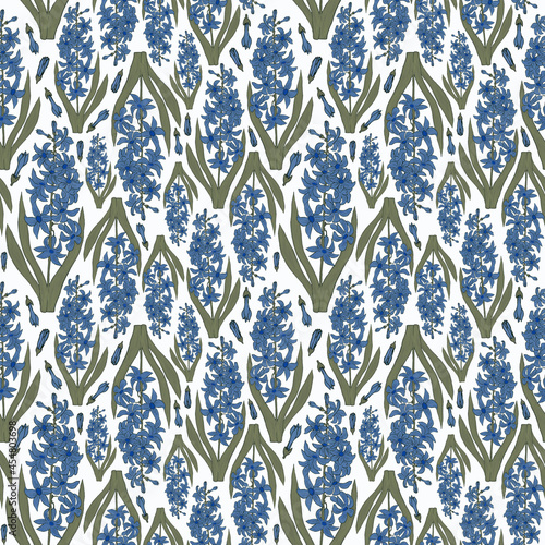 Seamless botanical light pattern with blue geacinths