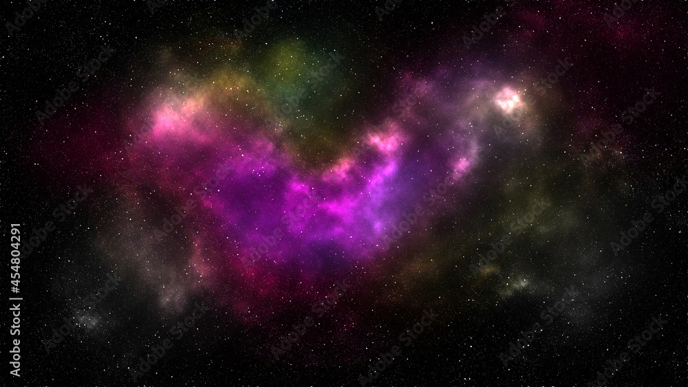 Sci-fi concept image illustration. Cosmos space and colorful nebula in millions stars and galaxies universe background
