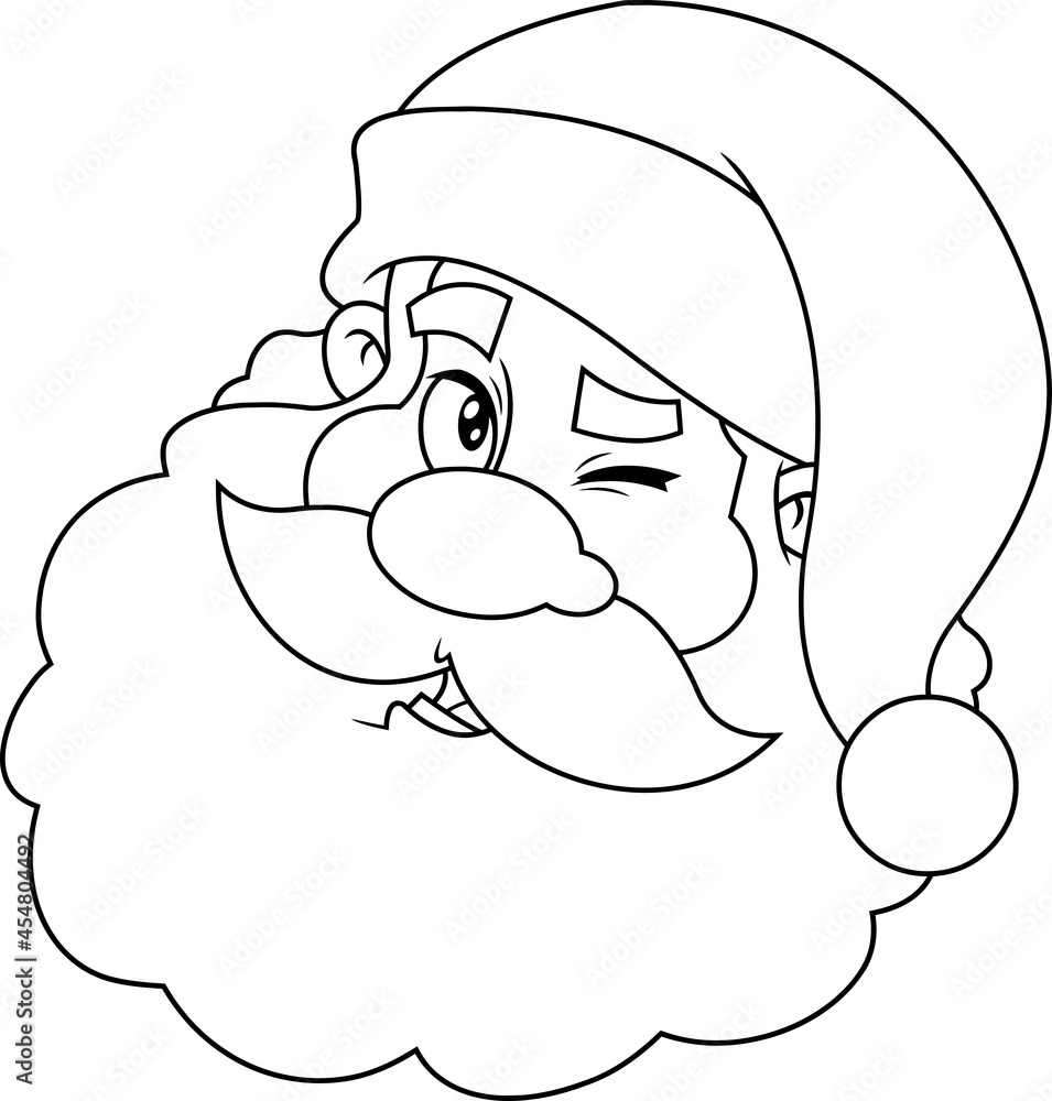 Outlined Classic Santa Claus Face Portrait Cartoon Character Winks. Vector Hand Drawn Illustration Isolated On Transparent Background Outlined Classic Santa Claus Face Portrait Cartoon Character Winks. Vector Hand Drawn Illustration Isolated On Transparent Background